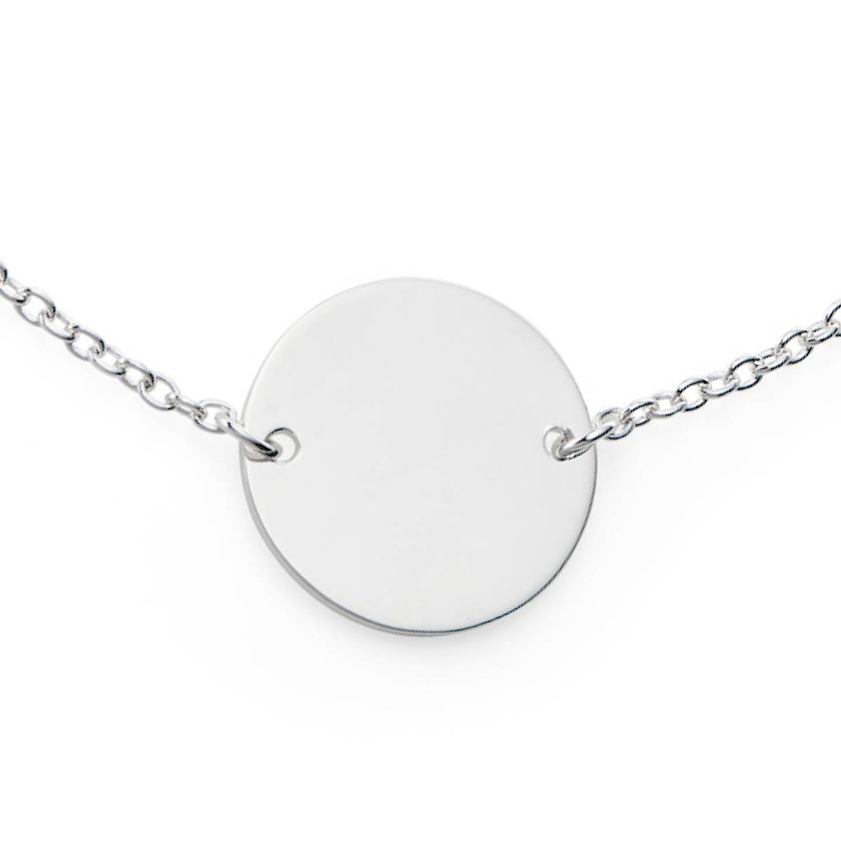 Minimal sterling silver bracelet with engraved round disc