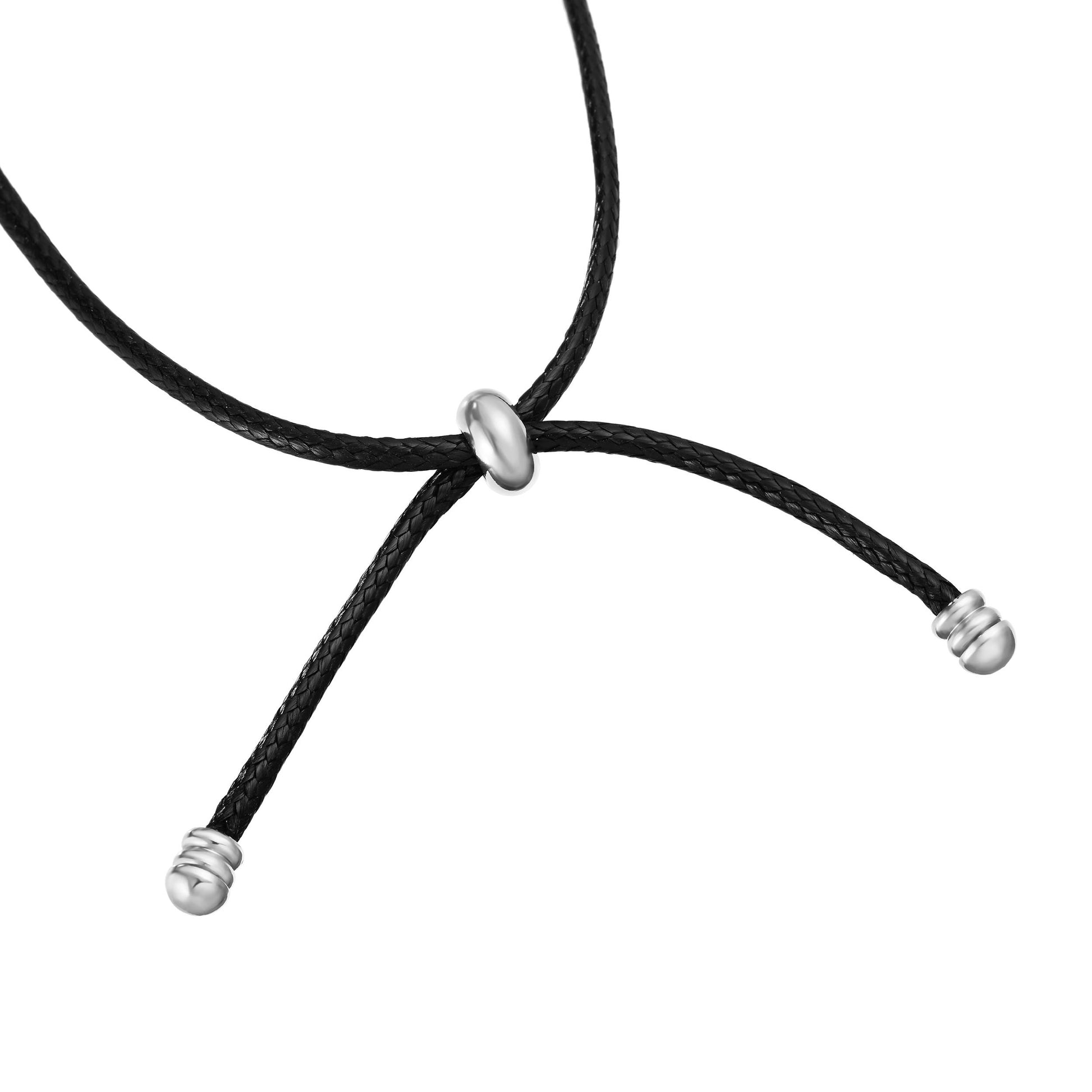 Adjustable waxed leather cord on silver pebble necklace