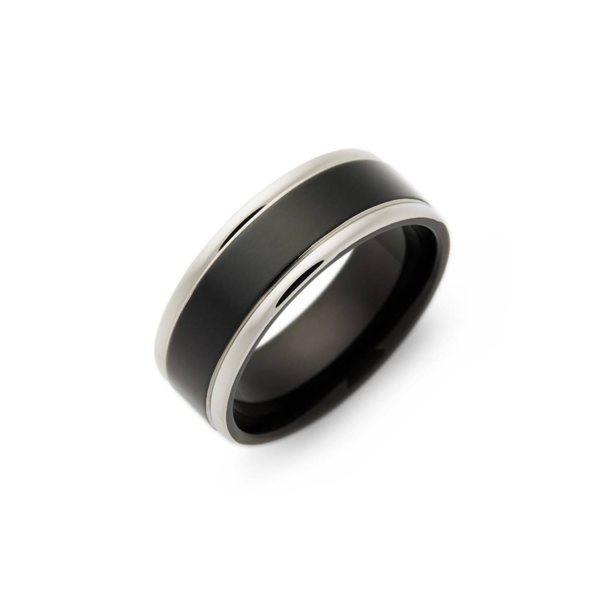 mens engravable black and silver steel ring
