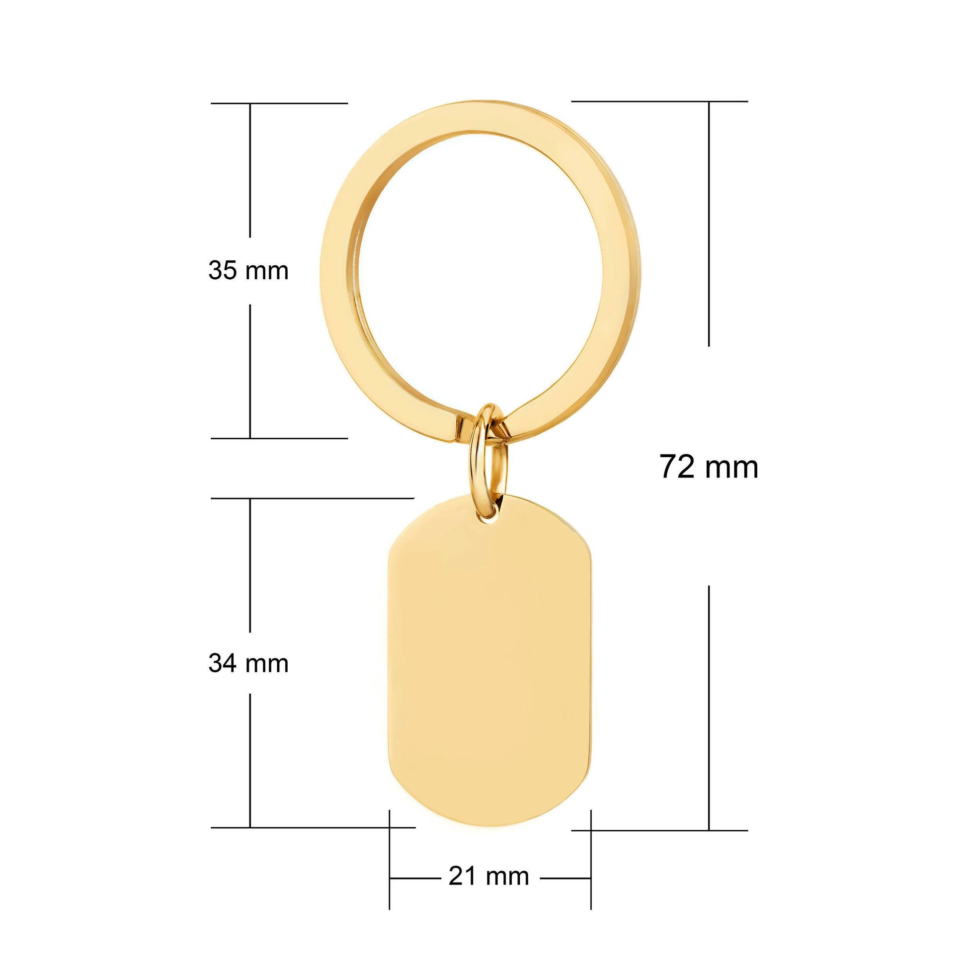 personalised gold steel dogtag keyring dimensions