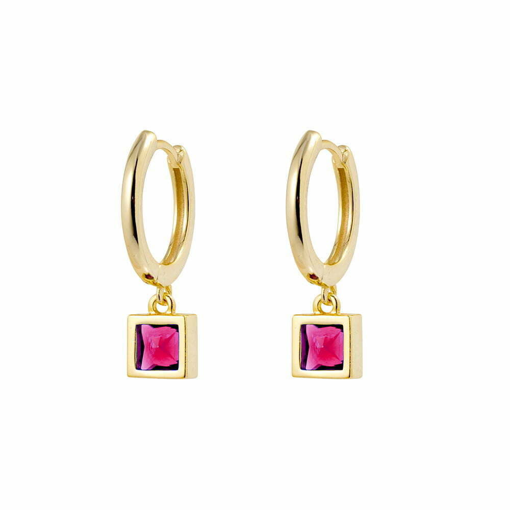 old huggie earrings with ruby pink cz drop