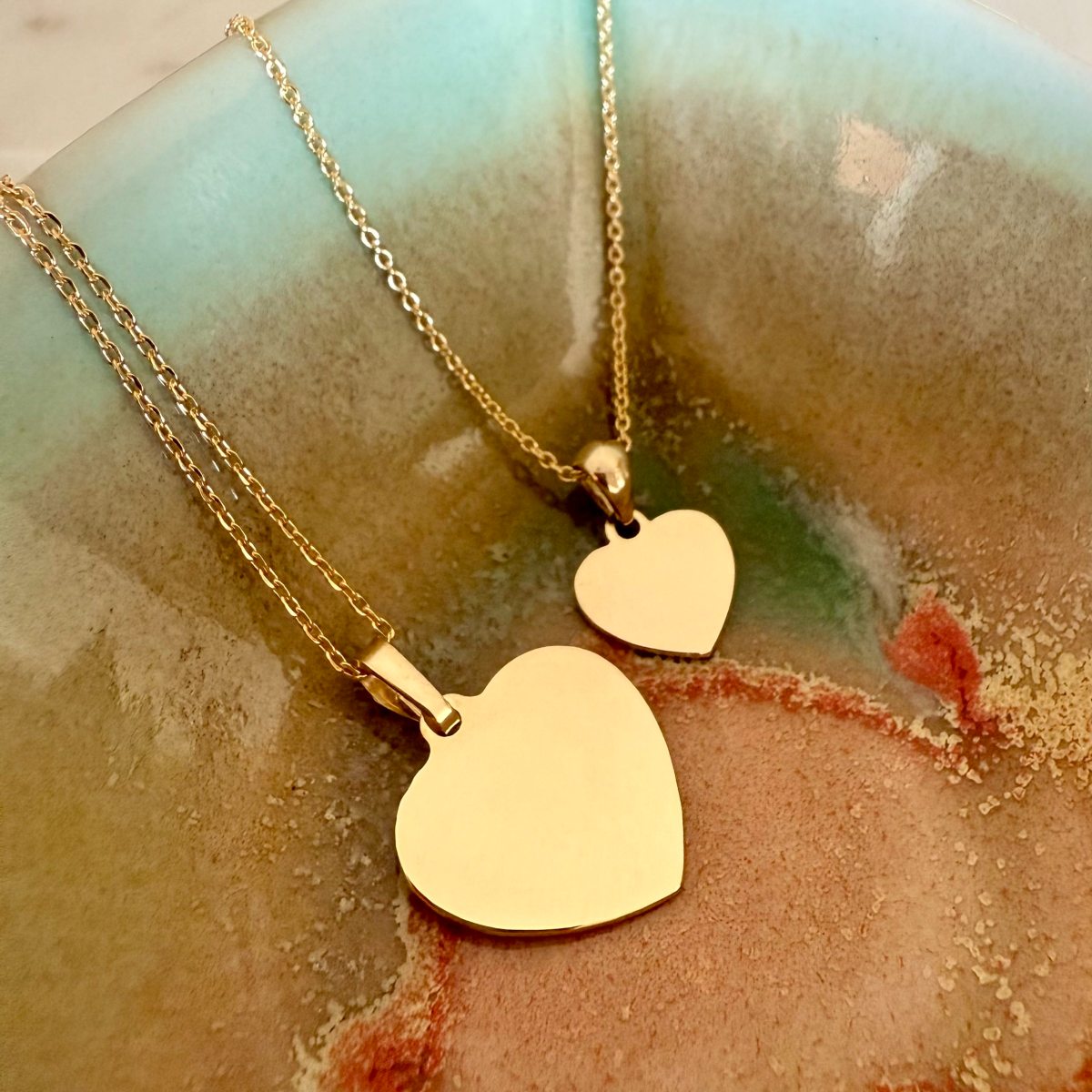 heart pendants 10m and 16mm 9 ct solid gold necklaces you can engrave