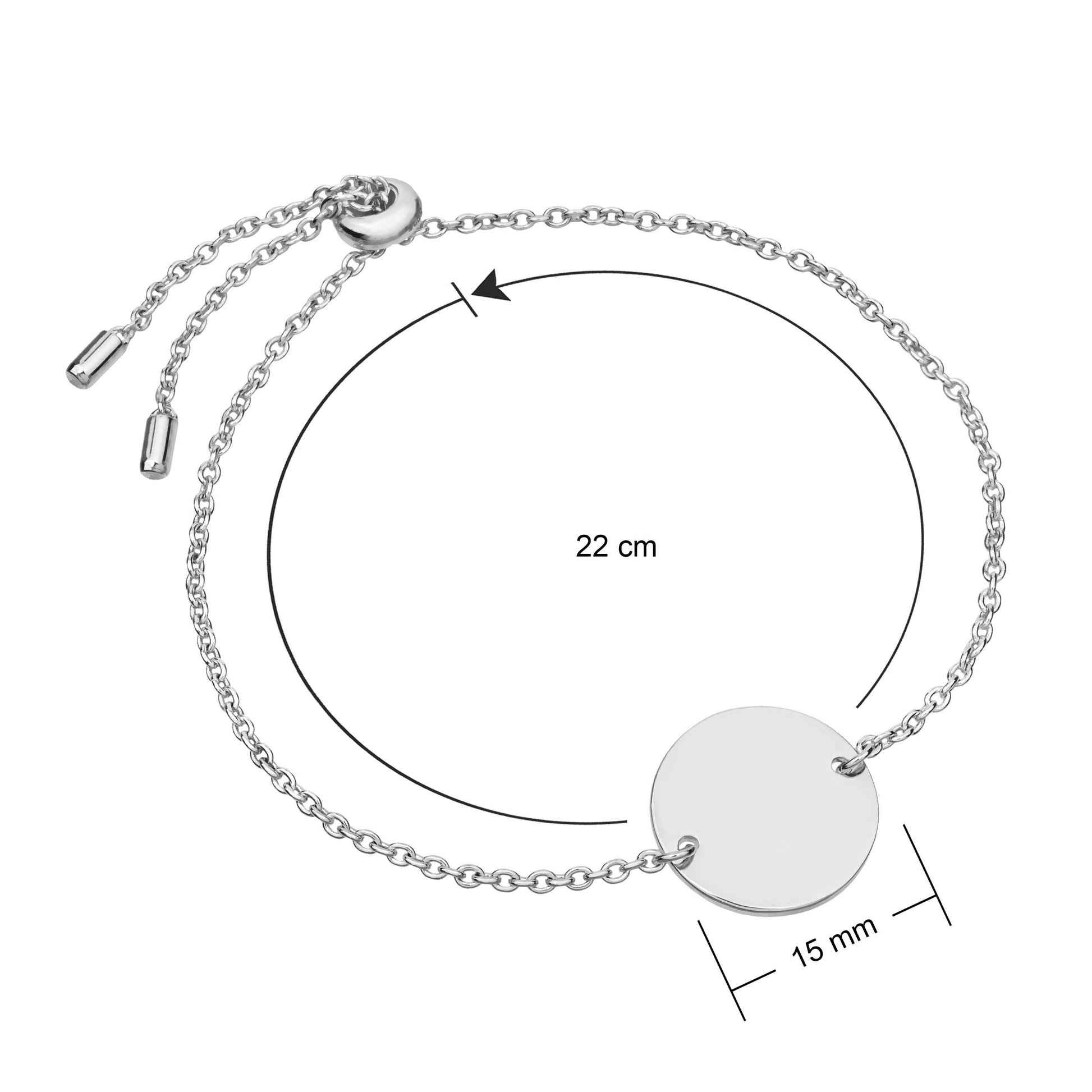 sterling silver engraved disc bracelet with adjustable slider