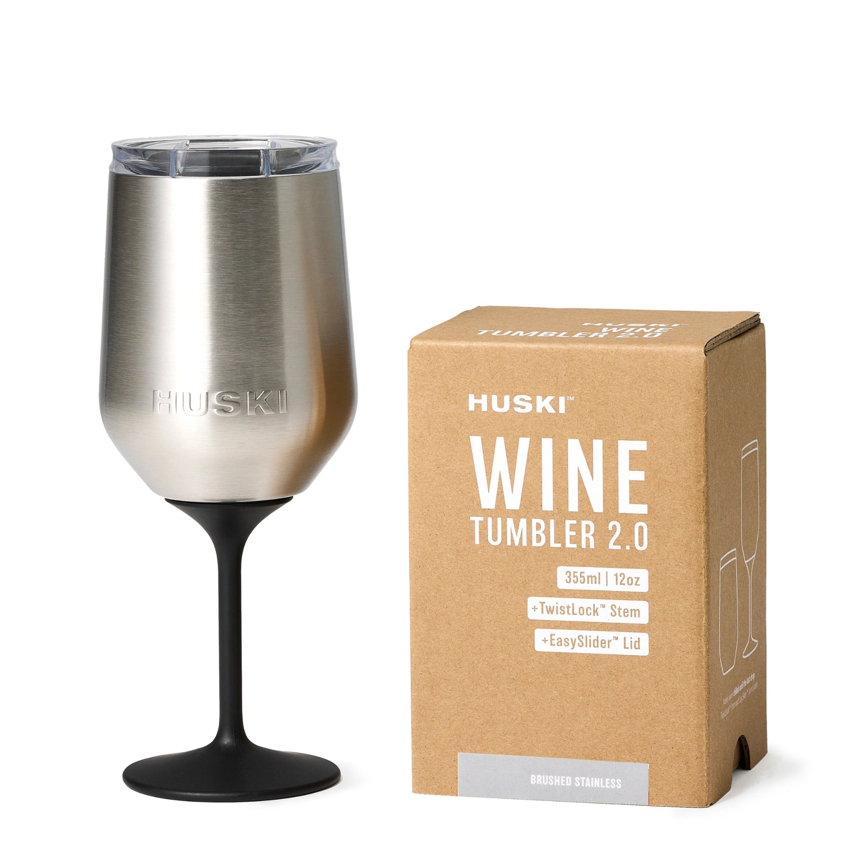 Personalised stainless steel Huski tumbler with TwistLock stem attached