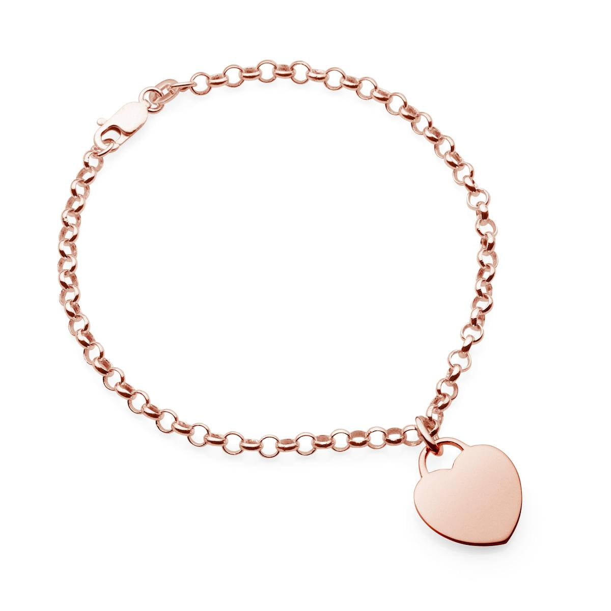 rose gold belcher bracelet with heart tag pendant