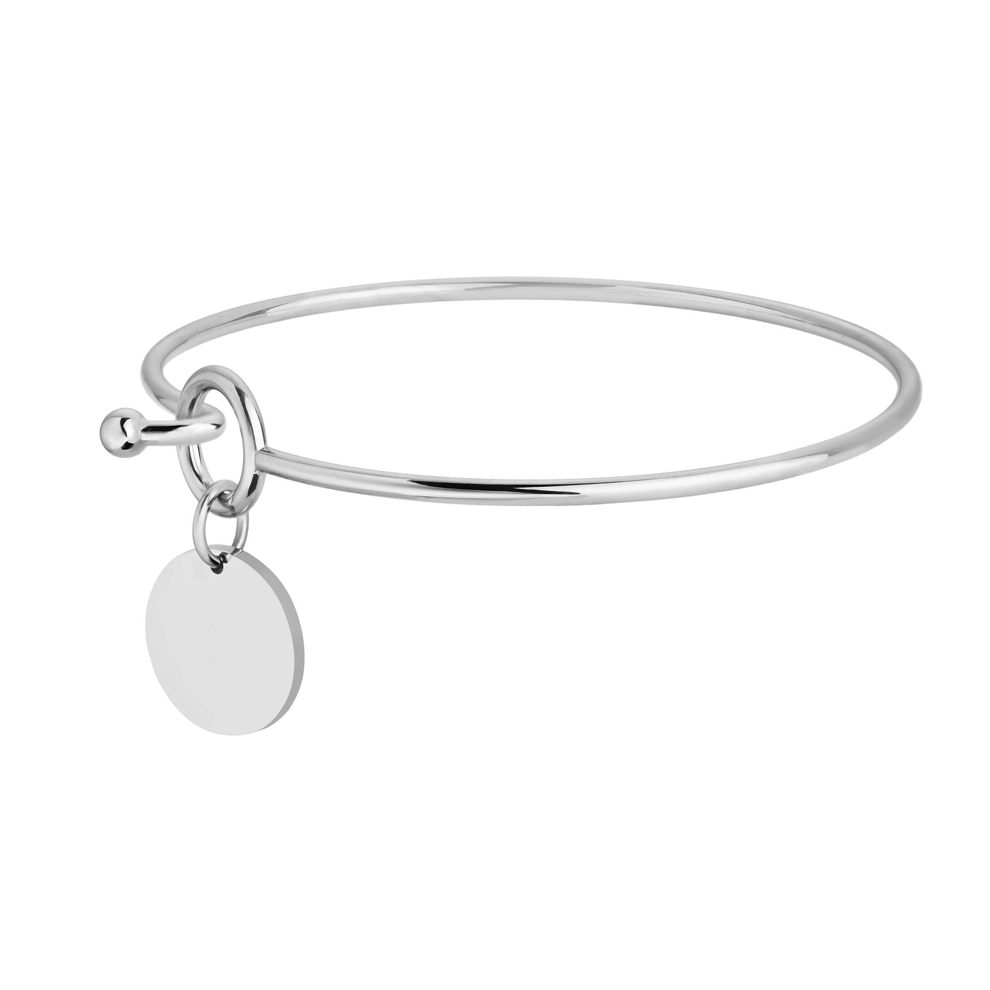 silver opening bangle with disc that can be personalised