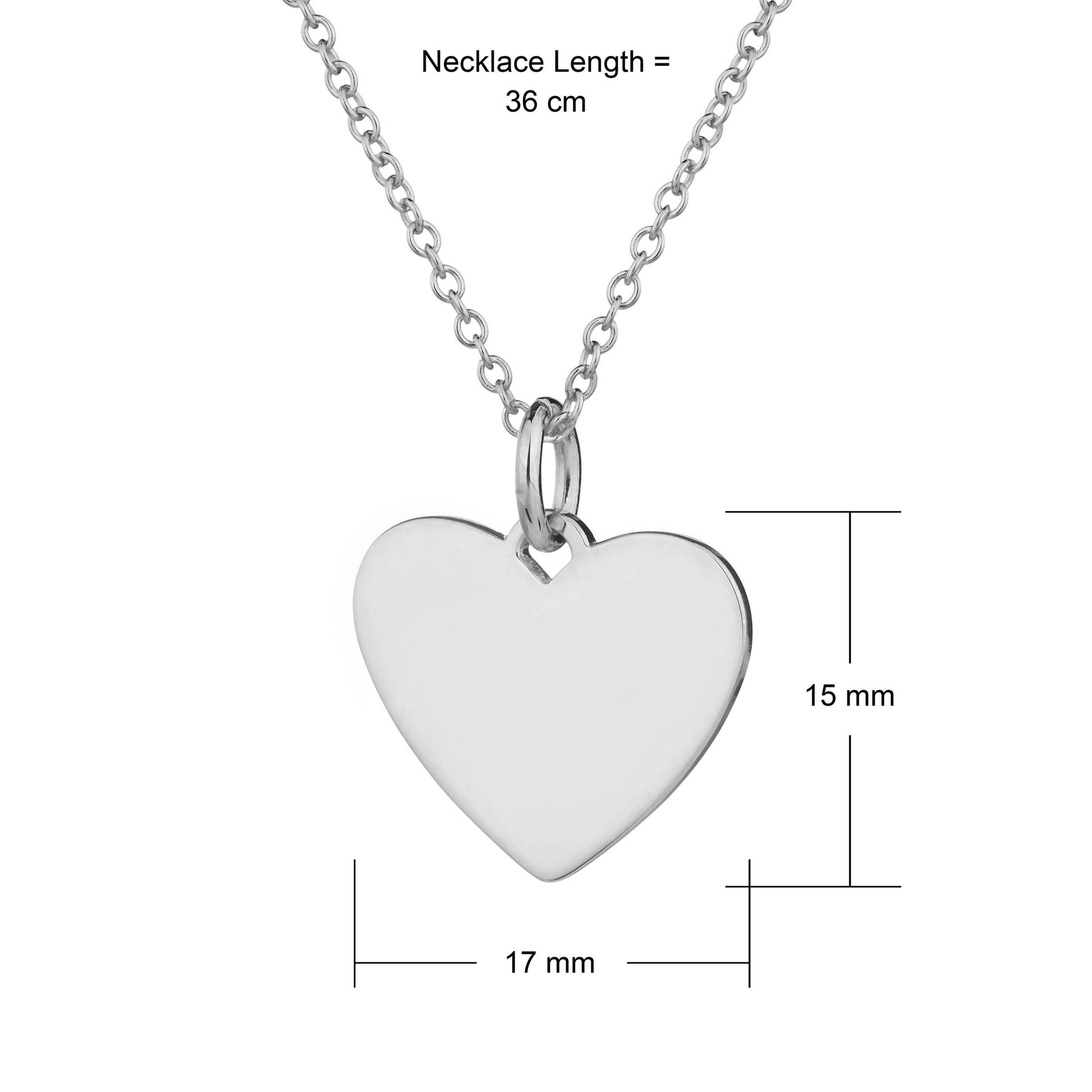 silver heart necklace dimensions