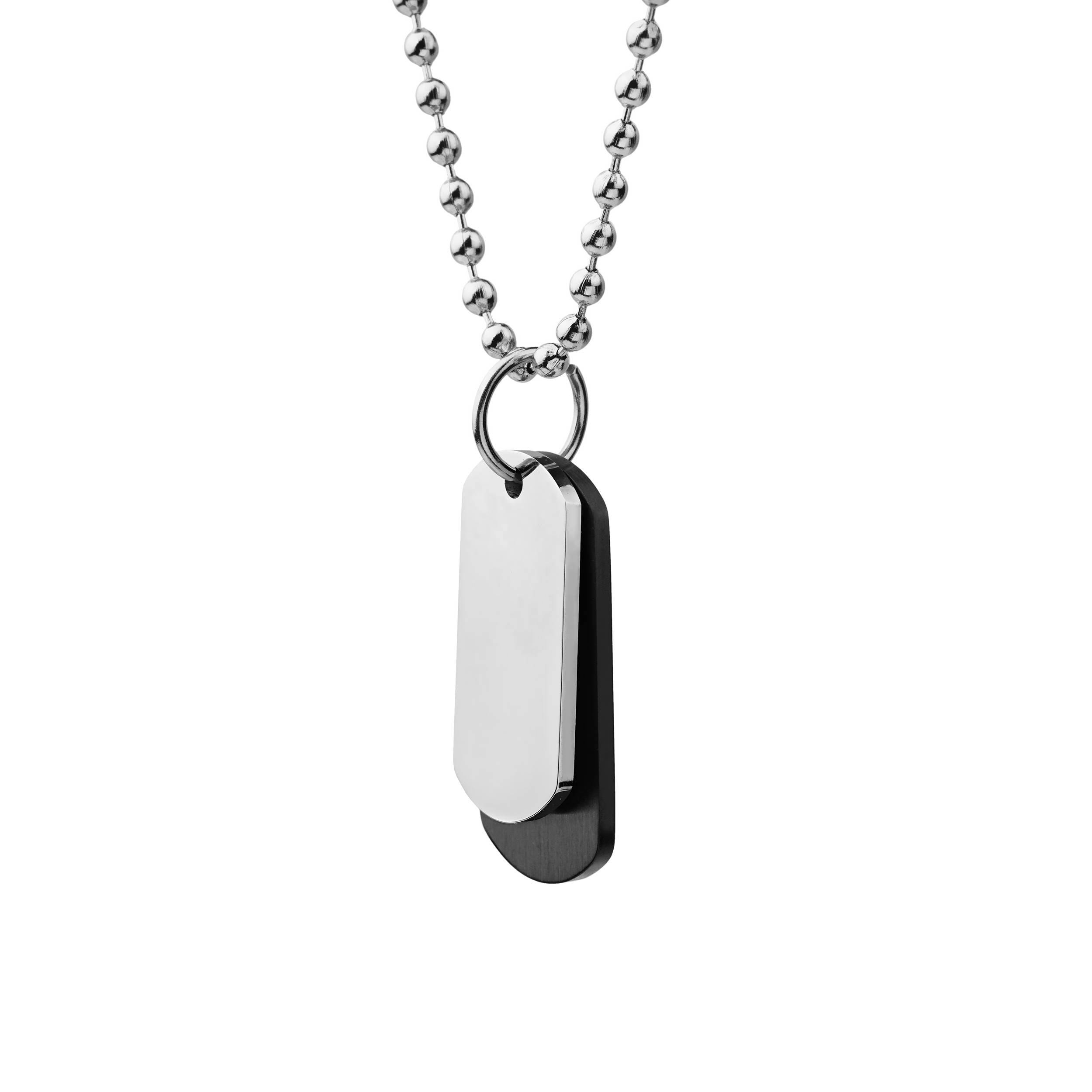 mens black and silver double steel necklace