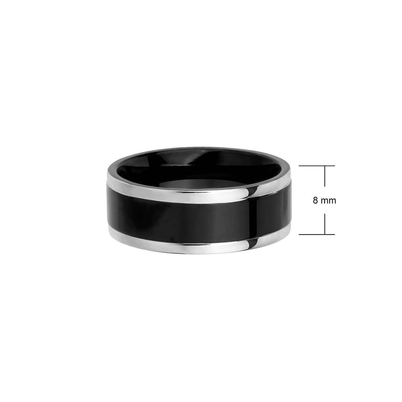 two tone mens steel ring can be engraved on the inside