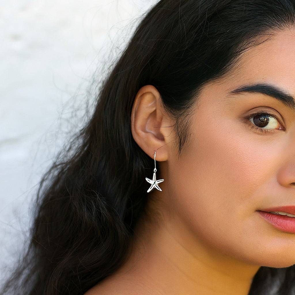 sterling silver starfish drop earrings