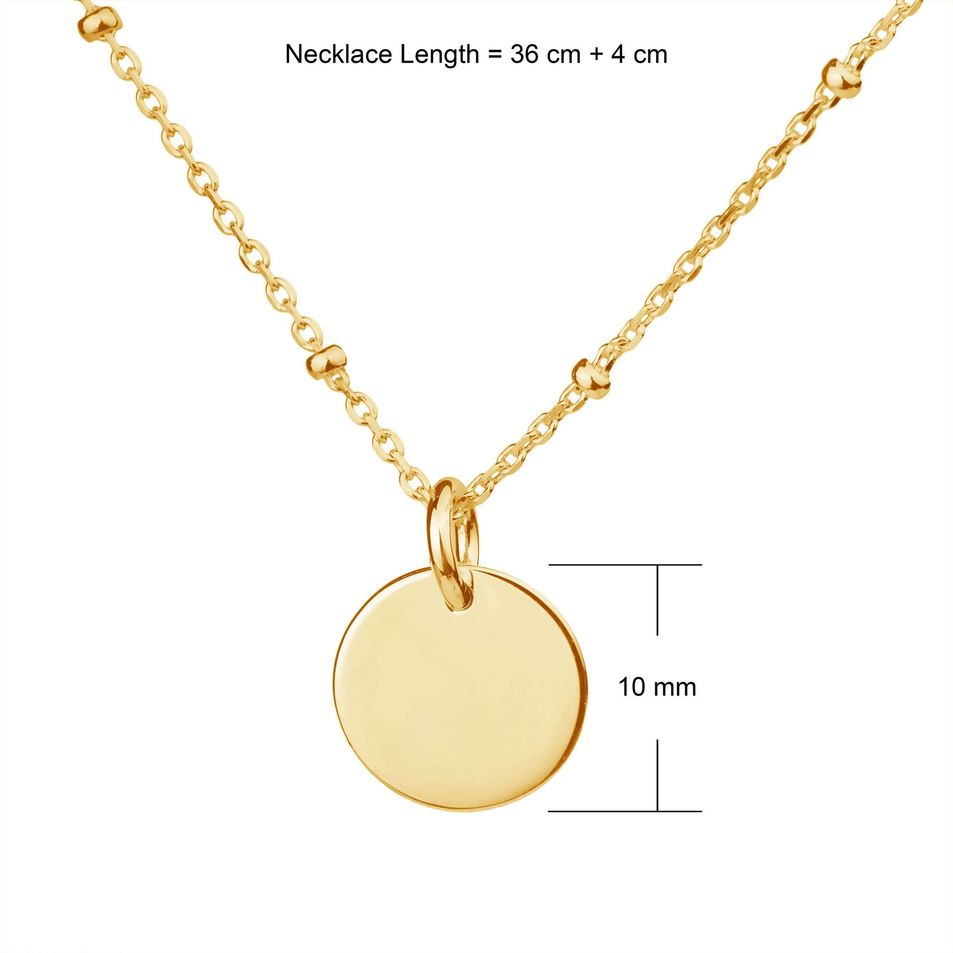 yellow gold mini disc necklace satellite chain dimensions