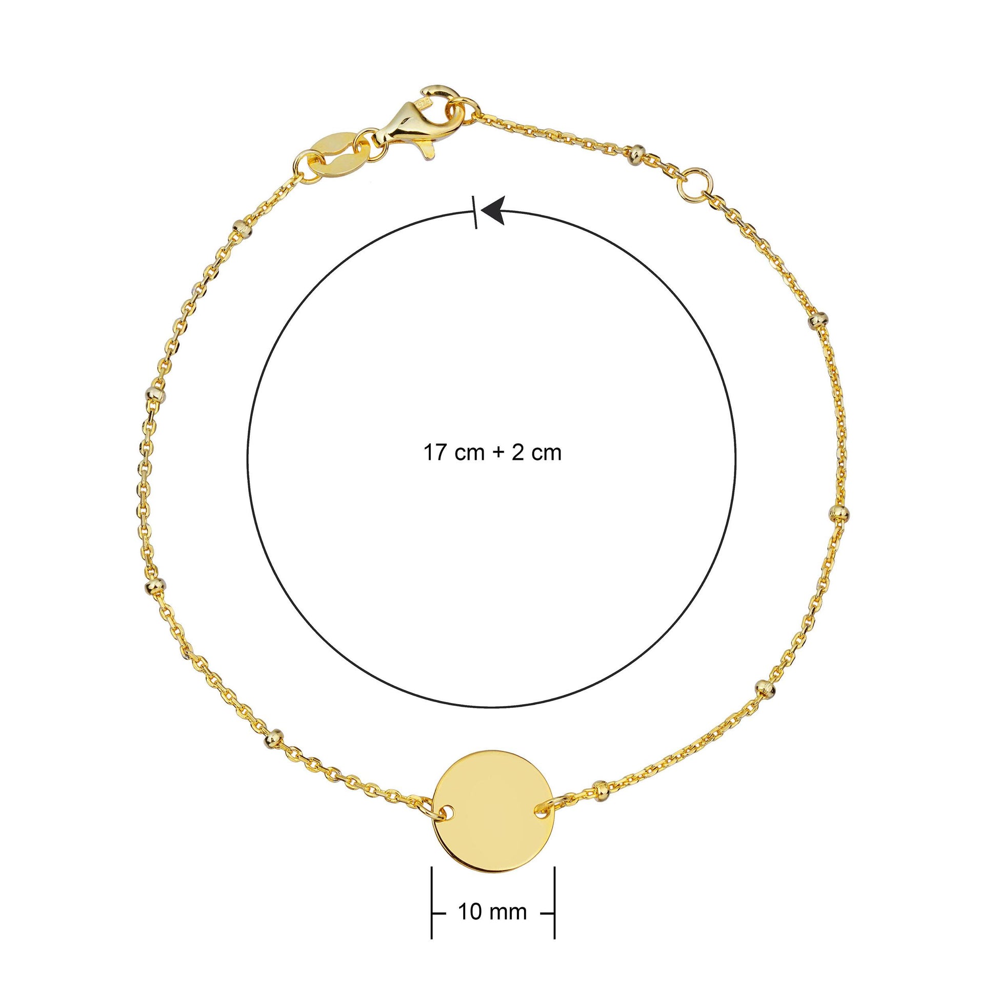 yellow gold suspended disc bracelet dimensions