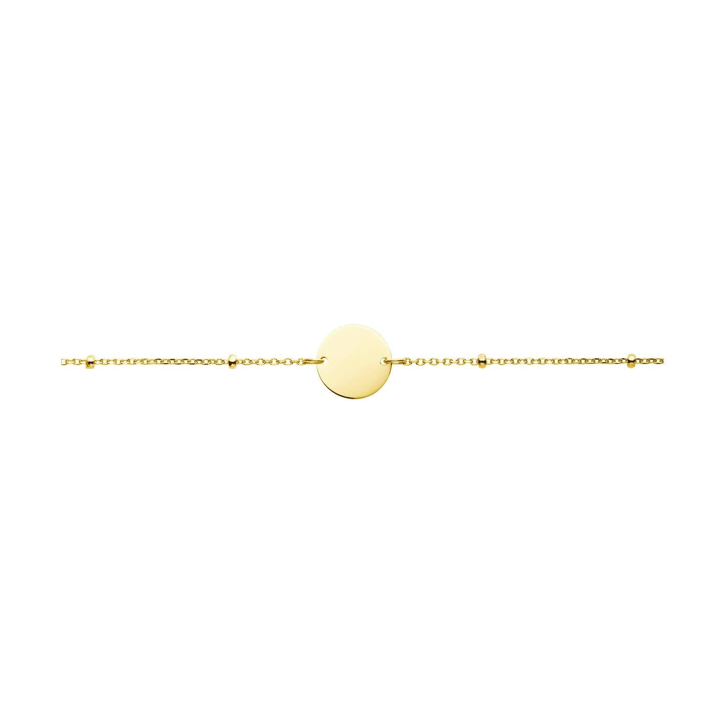 yellow gold disc bracelet with satellite chain