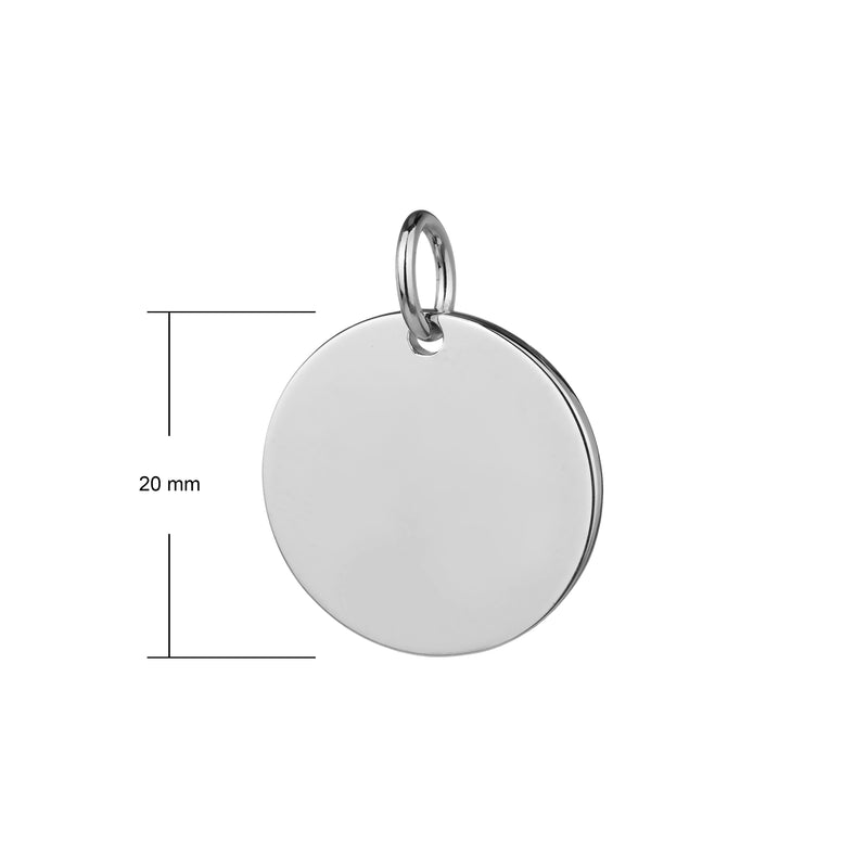 20mm sterling silver disc pendant that can be engraved with text or pictures