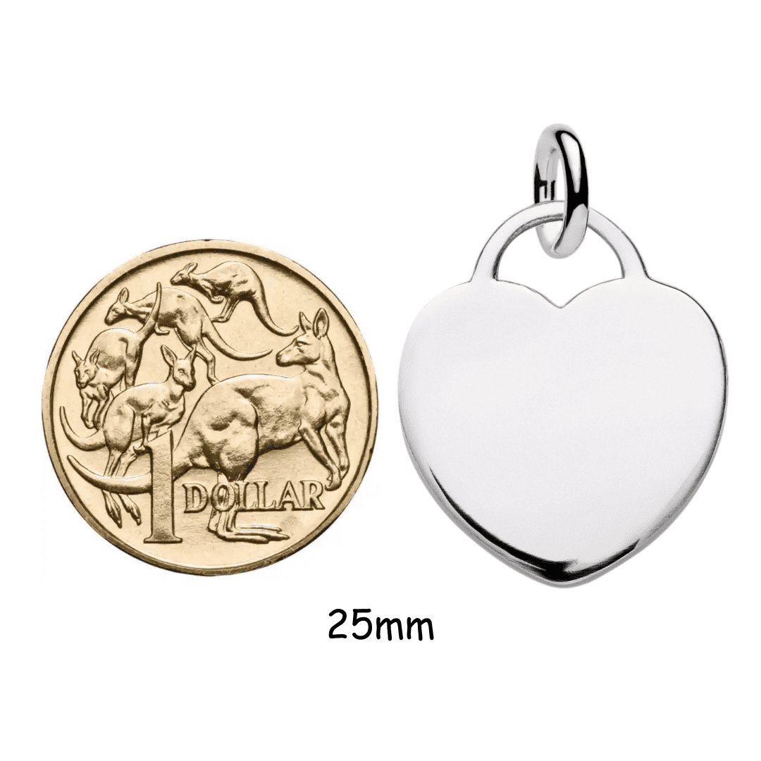 XL 25 mm sterling silver heart tag can be engraved on both sides