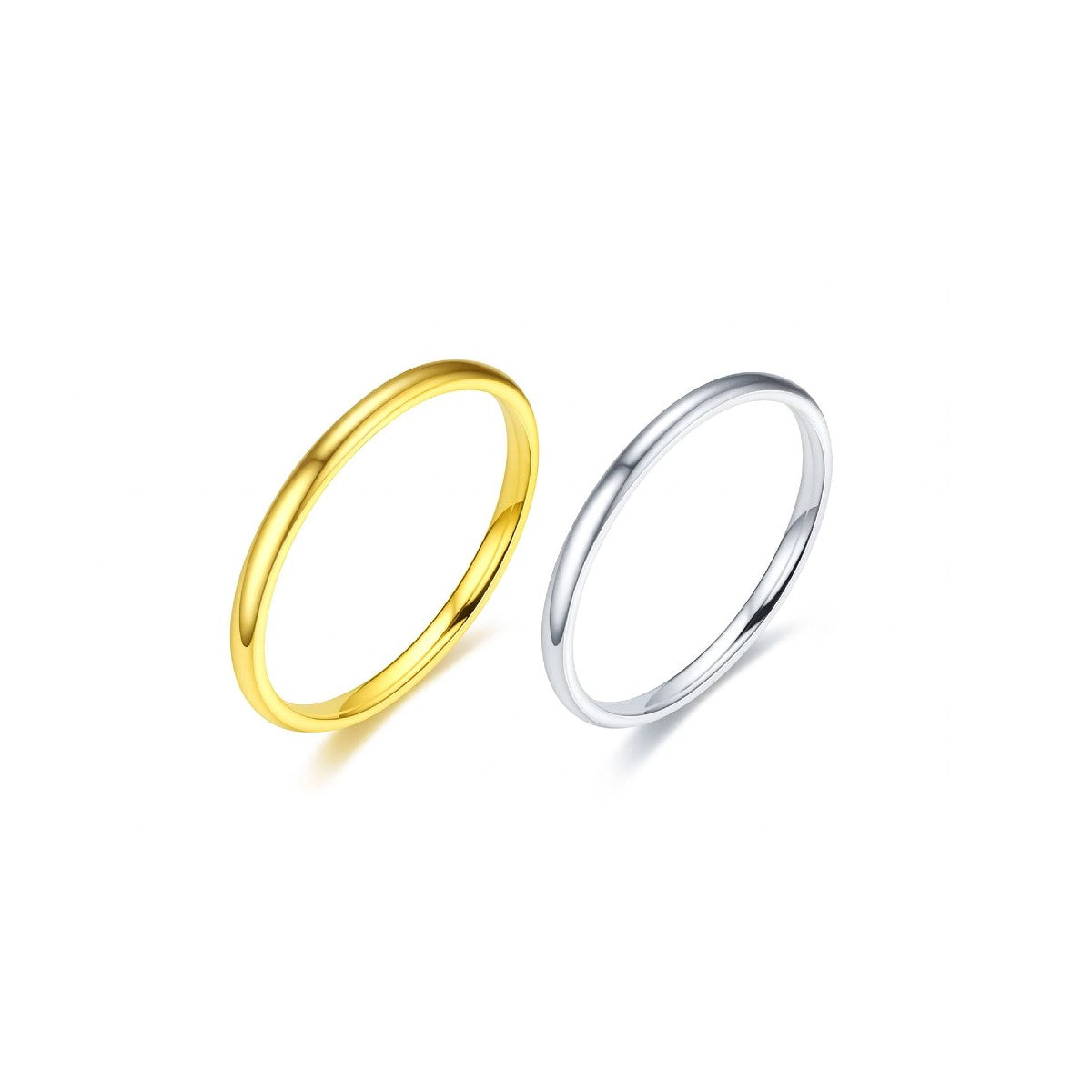 2mm round band rings in silver or gold plated stainless steel