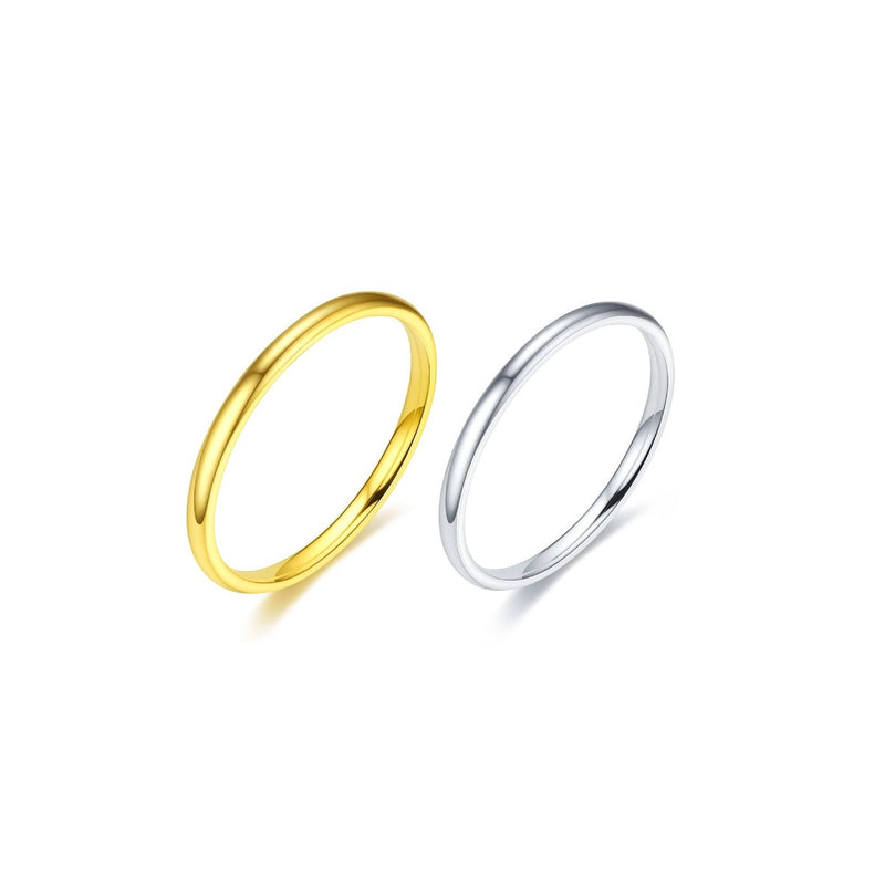 2mm round band rings in silver or gold plated stainless steel