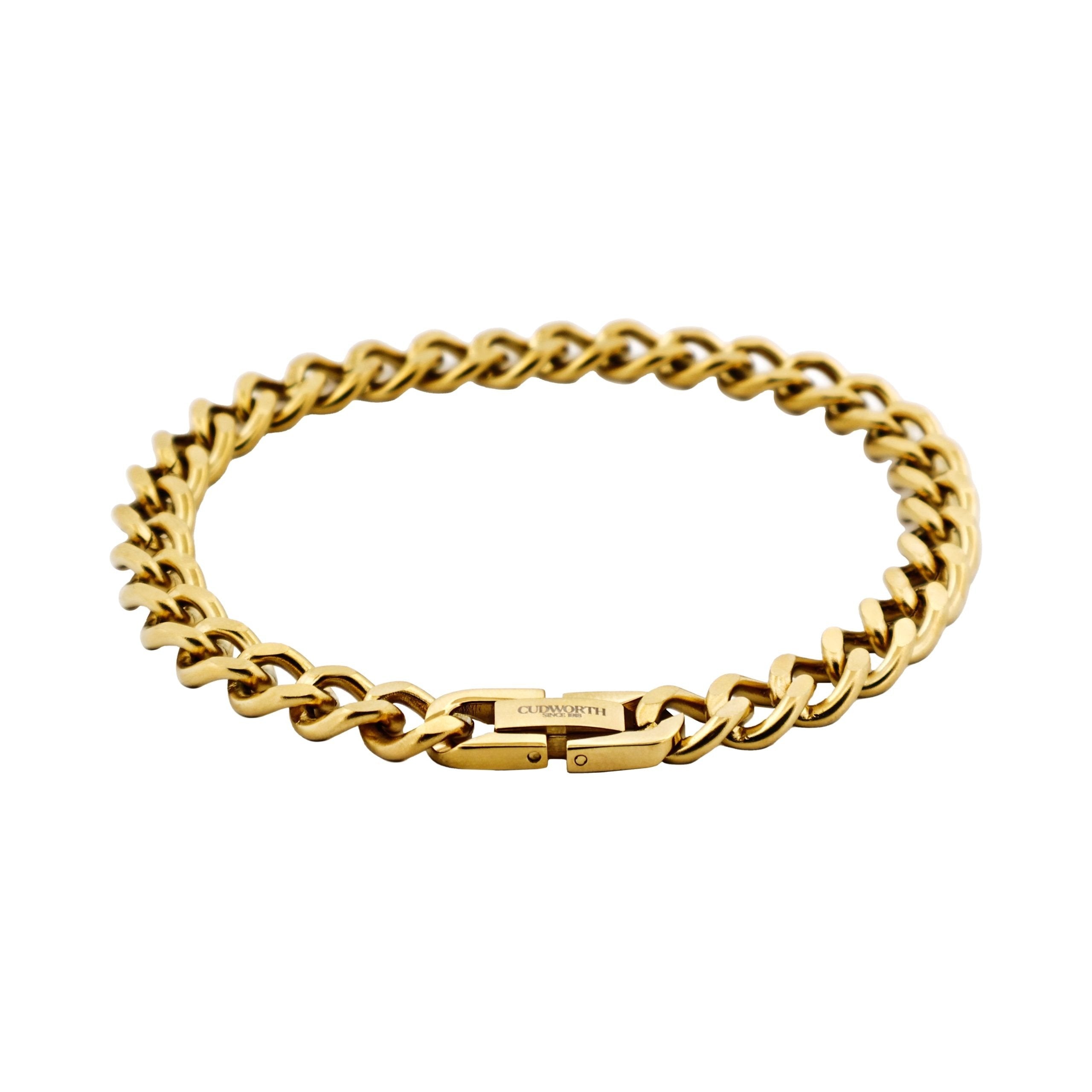 Cudworth men’s 14k gold curb-link bracelet in polished stainless steel, 21.5cm length