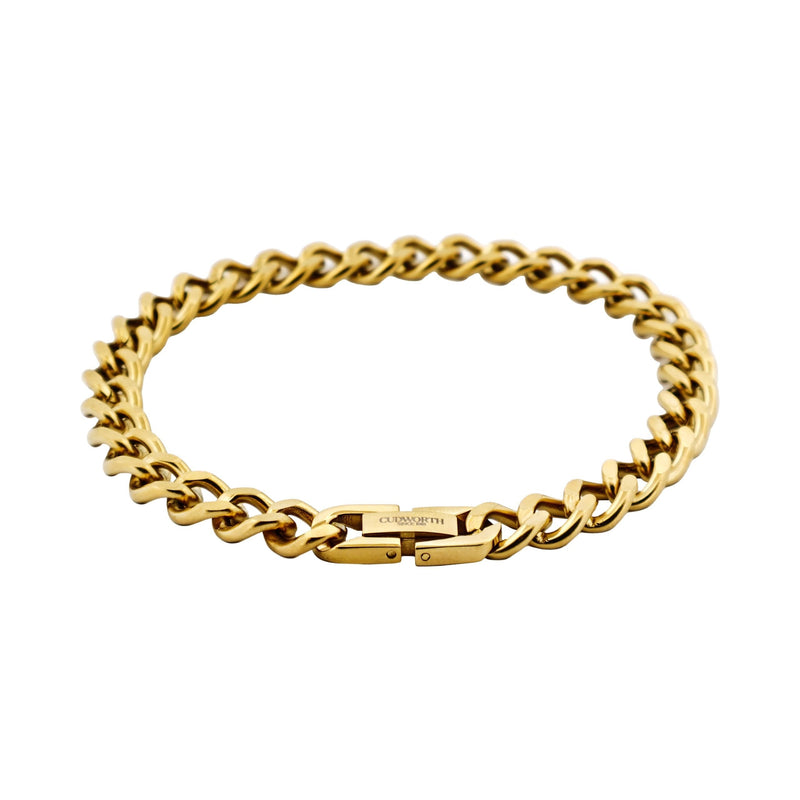 Cudworth men’s 14k gold curb-link bracelet in polished stainless steel, 21.5cm length