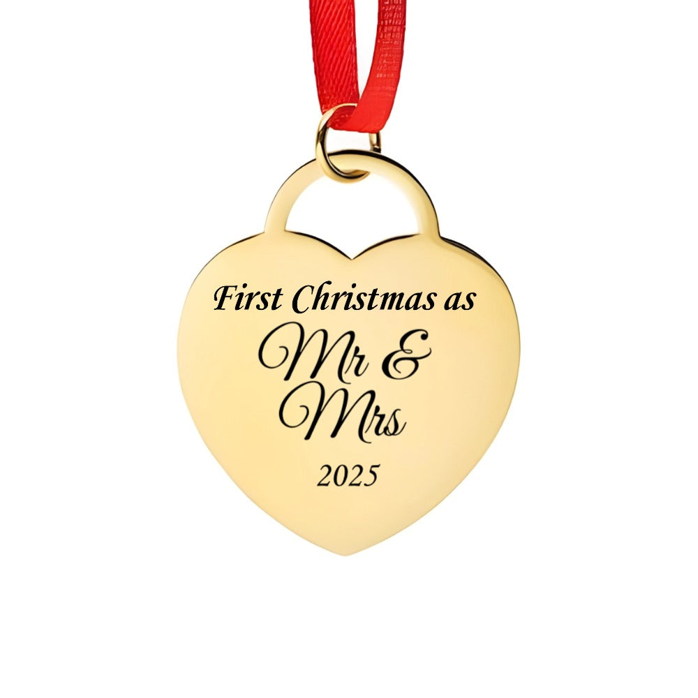 Engraved Gold Heart Bauble Ornament