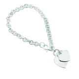 Silver Rolo Bracelet & Engraved Double Heart