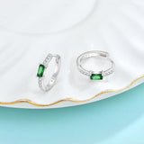 Sterling Silver Hoop Earrings with Emerald CZ