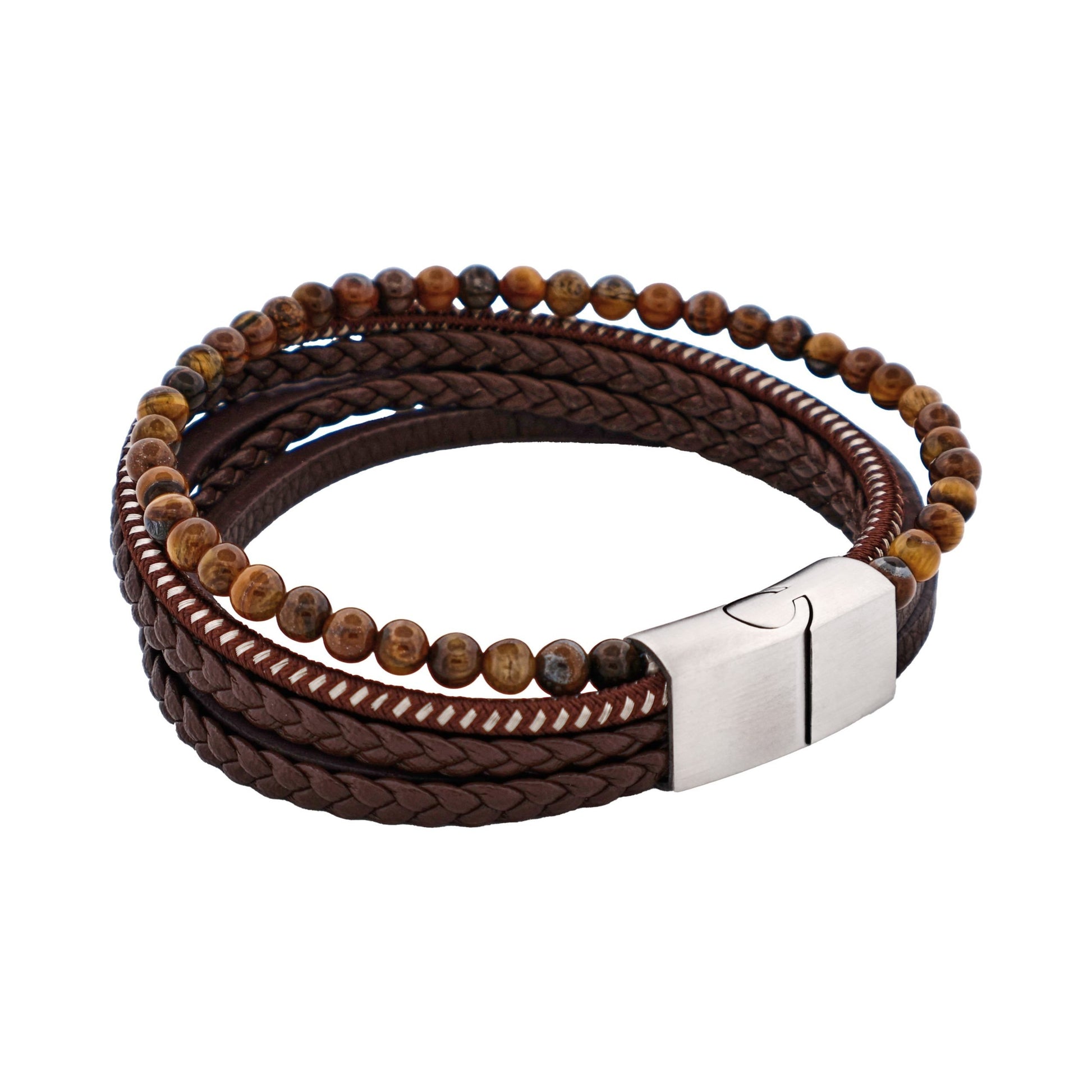 Multi-strand leather bracelet with bead detail and personalised  engraving option