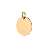 Close-up of solid 9ct gold round pendant  – personalised jewellery