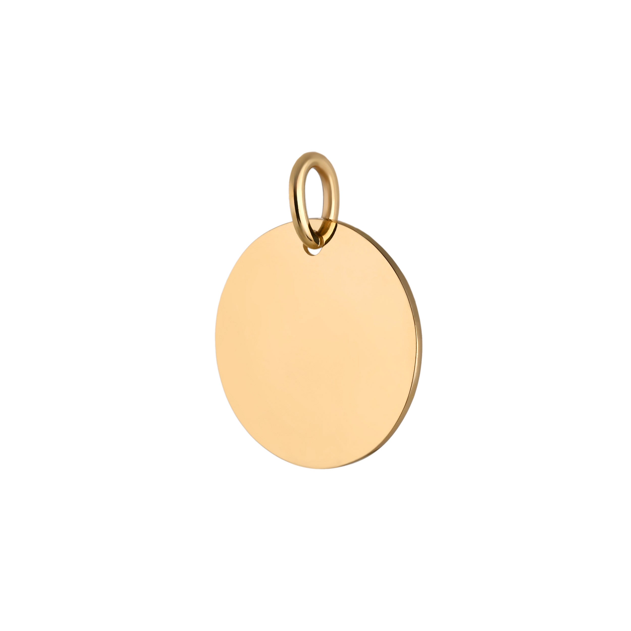 Close-up of solid 9ct gold round pendant  – personalised jewellery
