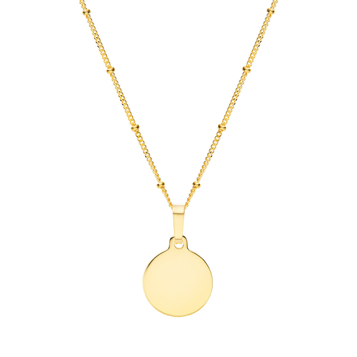 9ct solid gold mini disc pendant with satellite chain