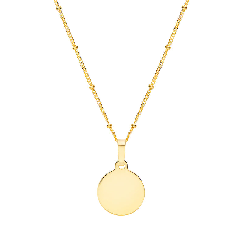 9ct solid gold mini disc pendant with satellite chain