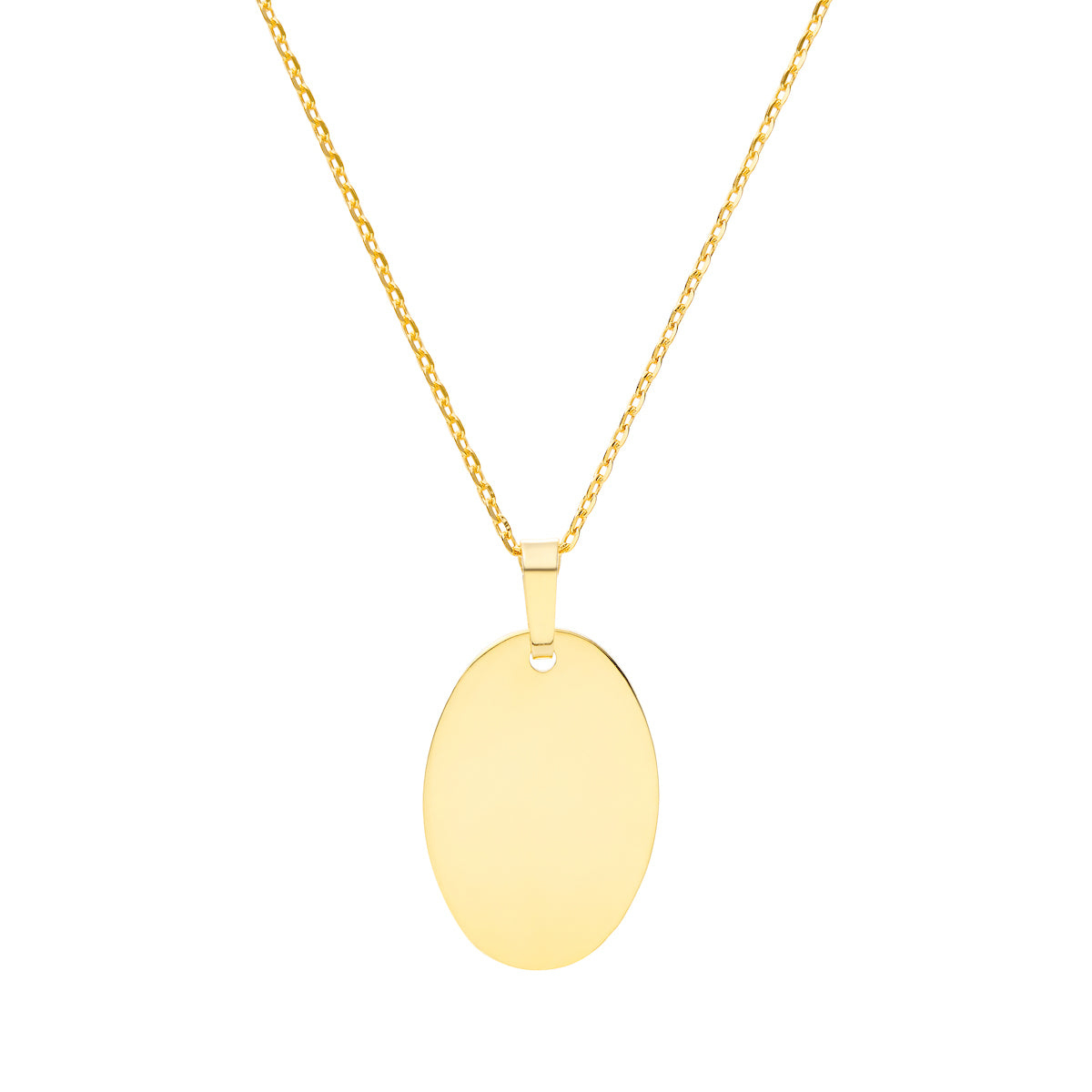 9ct gold oval necklace can be engraved perfect for adding fingerprint or photo portrait