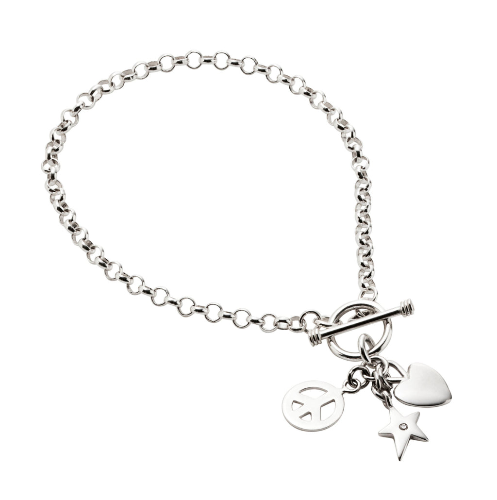 Sterling Silver Heart, Star and Peace Bracelet