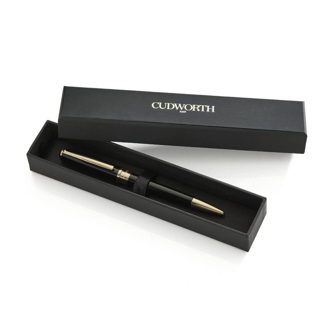 Black lacquer and 14k gold plated ballpoint pen comes gift boxed