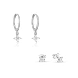 diamante flower earring set with huggie hoop and matching flower stud