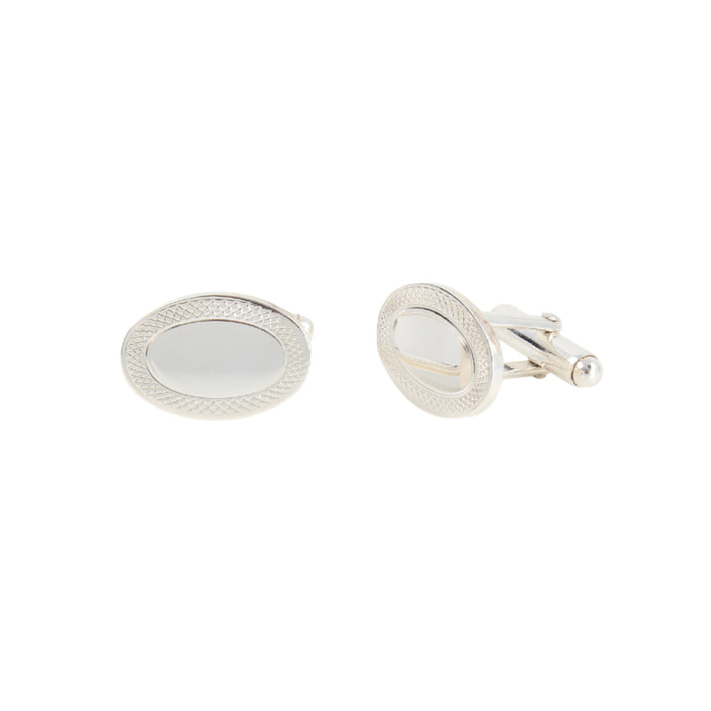 engrave these Sterling Silver Oval Cufflinks with Engine Turn Frame