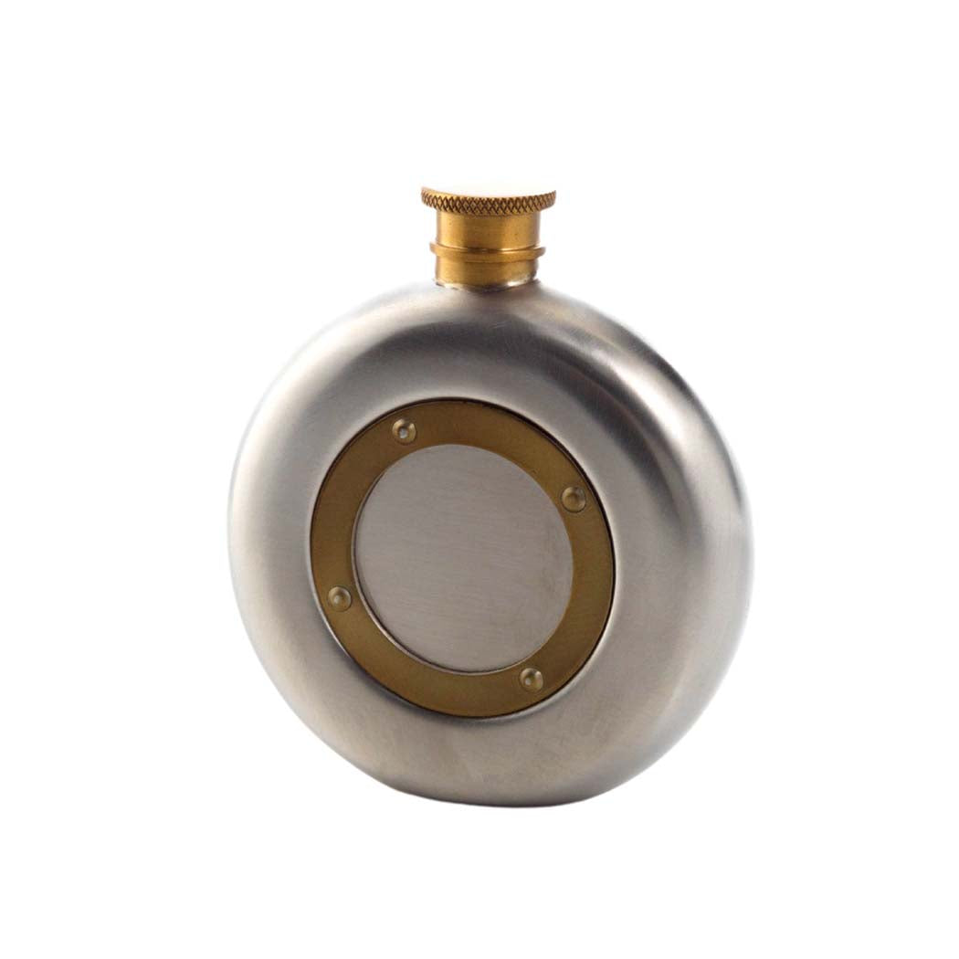 Engraved Steel and Brass Hip Flask