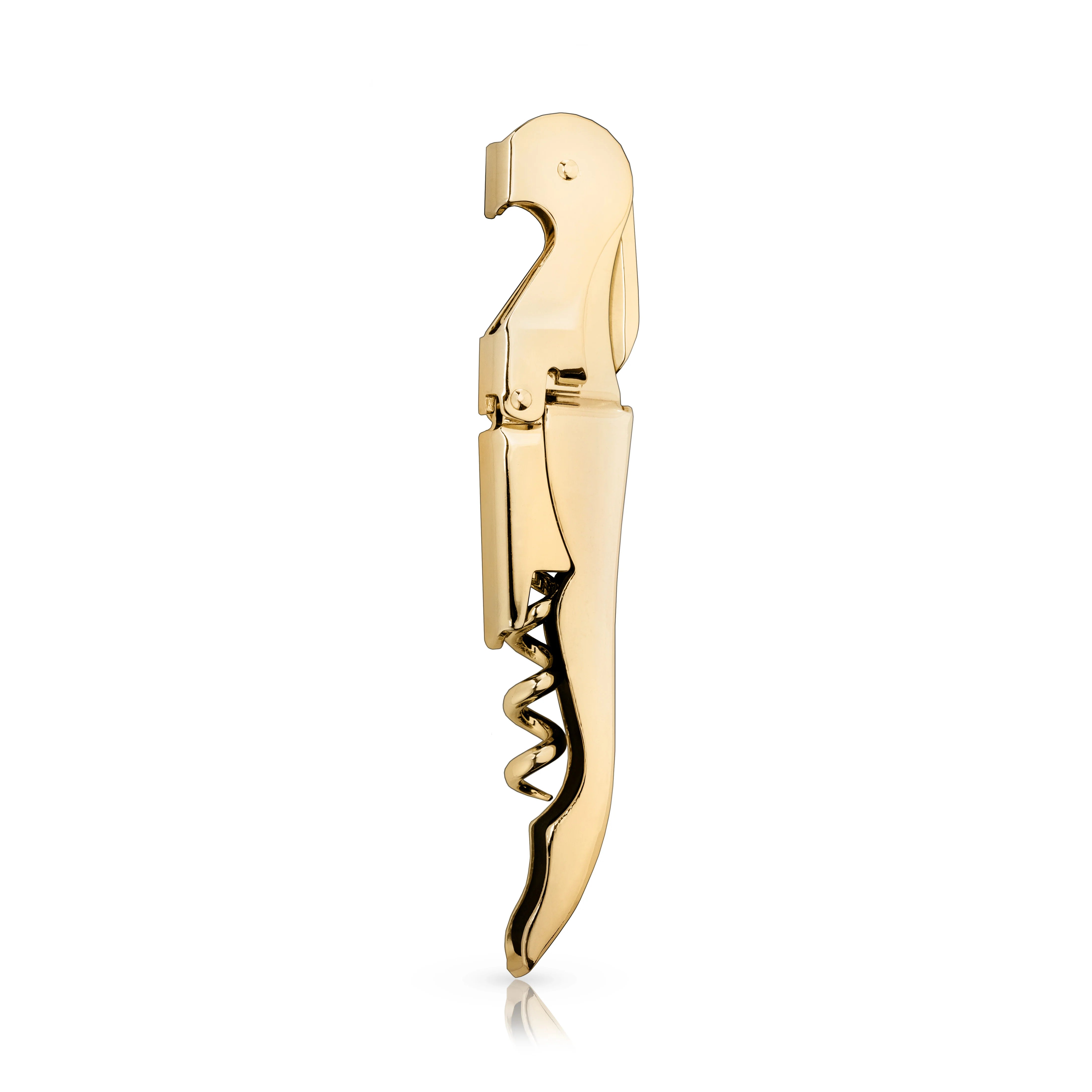 Engraved Viski gold corkscrew – wine key and bottle opener on white background