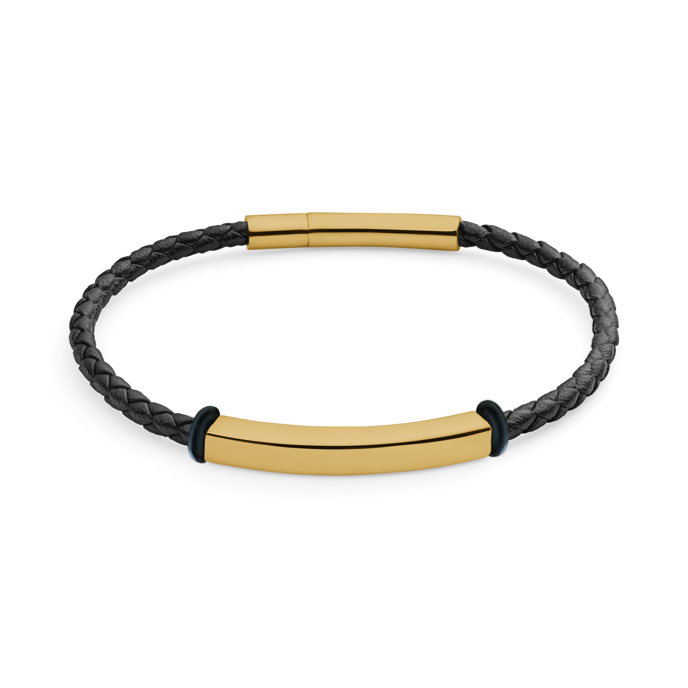 Engraved Woven Leather Bracelet — Gold Steel Edition