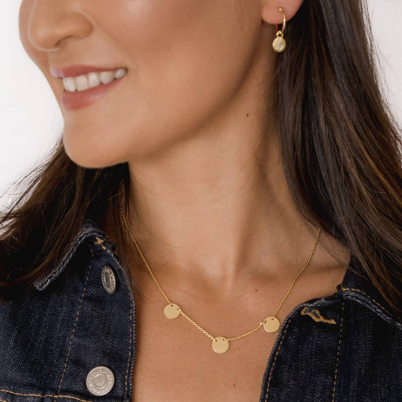 Gold Triple Disc Necklace + Gold Earrings