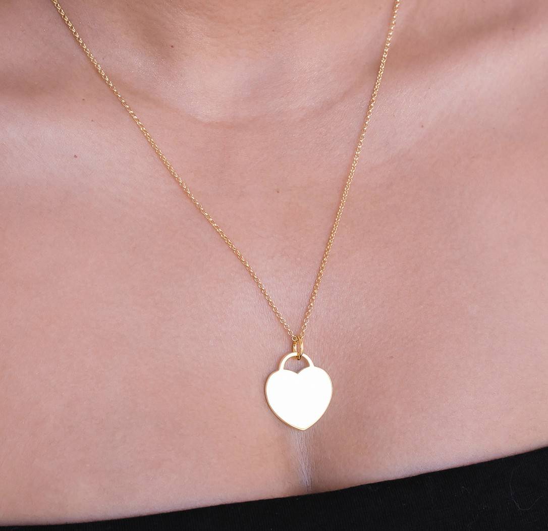 Gold Heart Tag Pendant rolo chain