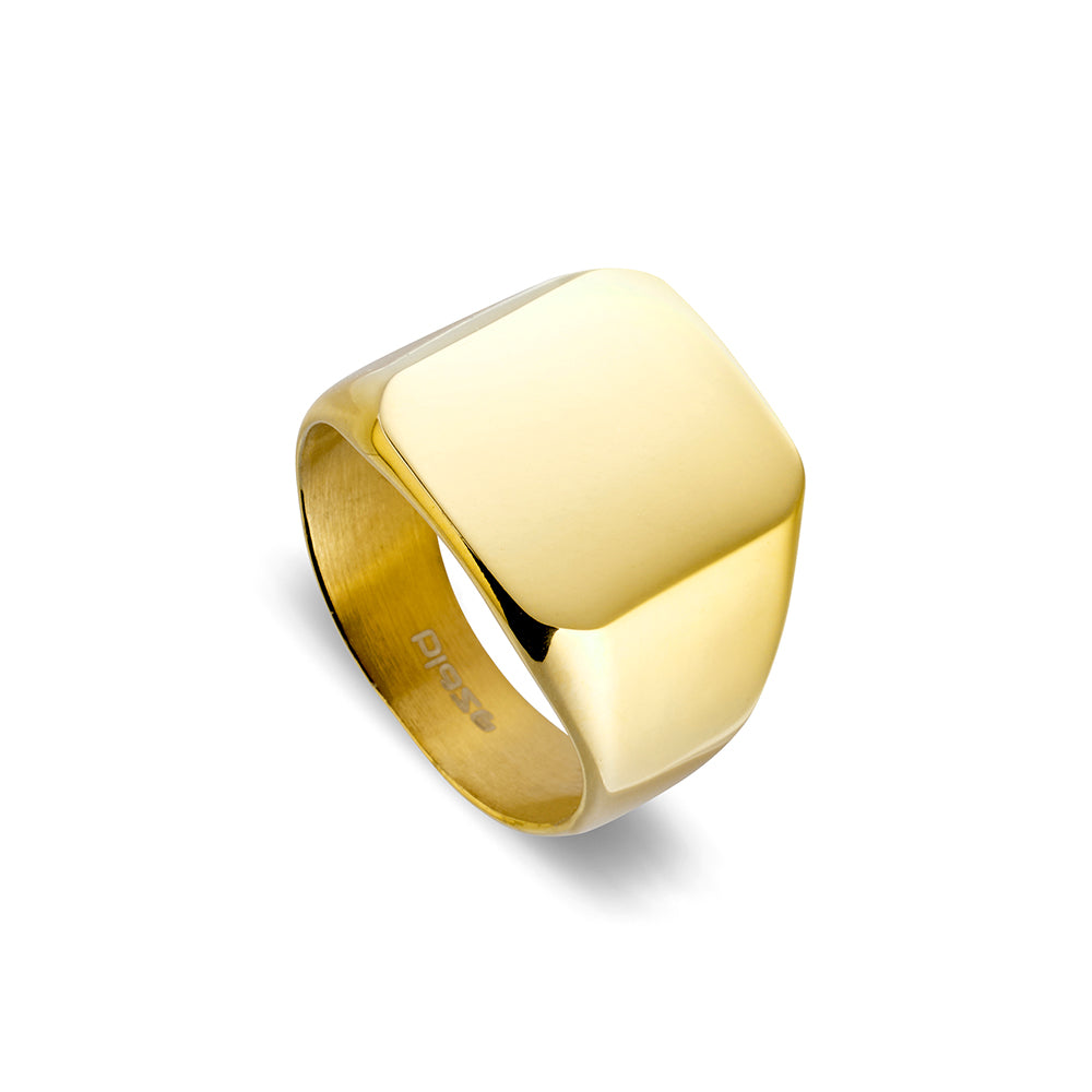 Gold Steel Mens Square Signet Ring
