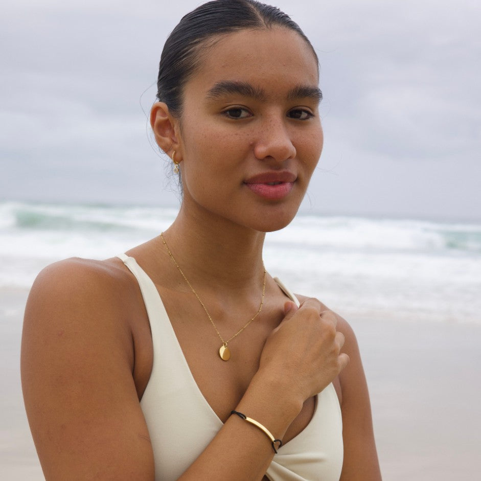 Gold Plated Bracelet and Disc Necklace with Satellite Chain