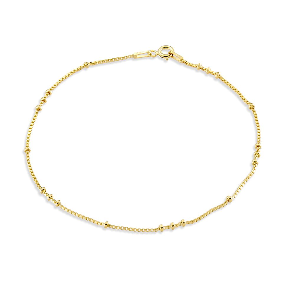 Gold Venetian Chain Bead Anklet made from sterling silver plated gold