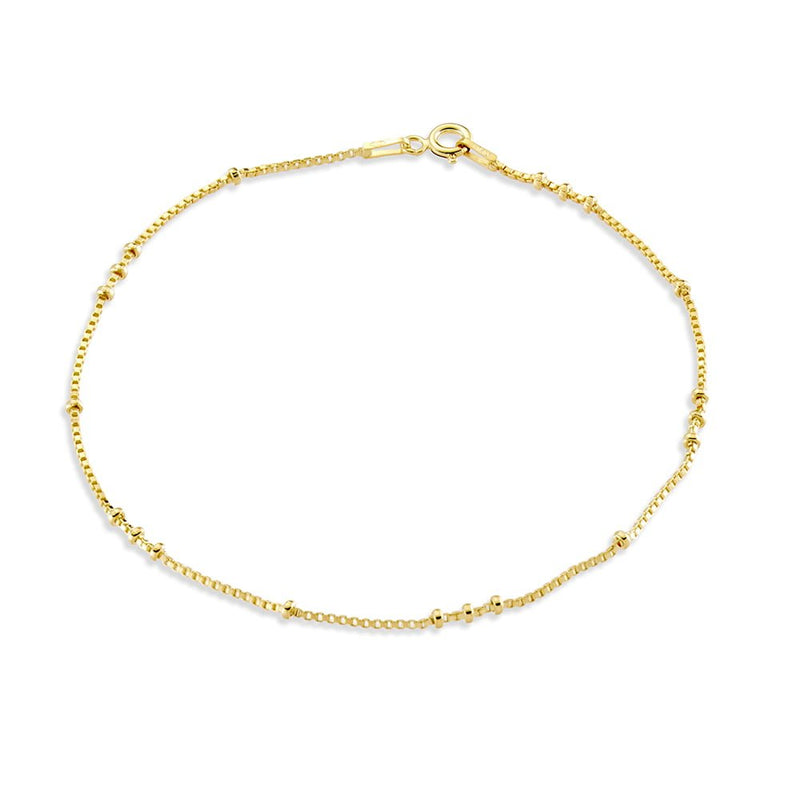 Gold Venetian Chain Bead Anklet made from sterling silver plated gold