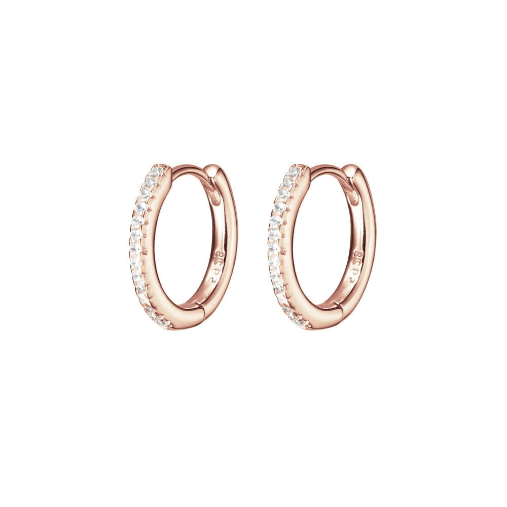 Rose Gold Plated Sterling Silver Huggie Earrings with CZ Detail