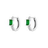 Sterling Silver Hoop Earrings with Emerald CZ