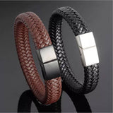 Engraved Men's Brown Braided Leather Bracelet