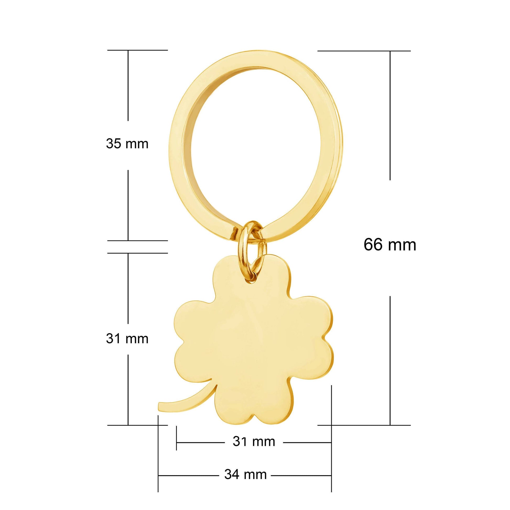 gold four leaf clover keyring dimensions