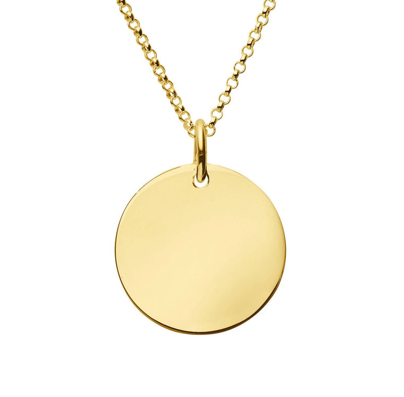 engraved gold large disc necklace